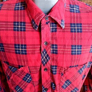 Vintage Skater Flannel Shirt Medium 1980's Vato OG Buttery Soft Red Blue Plaid